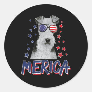 Merica Wire Fox Terrier Dog 4th Of July Usa Gift  Classic Round Sticker