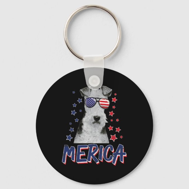 Merica Wire Fox Terrier Dog 4th Of July Usa Gift  Key Ring (Front)