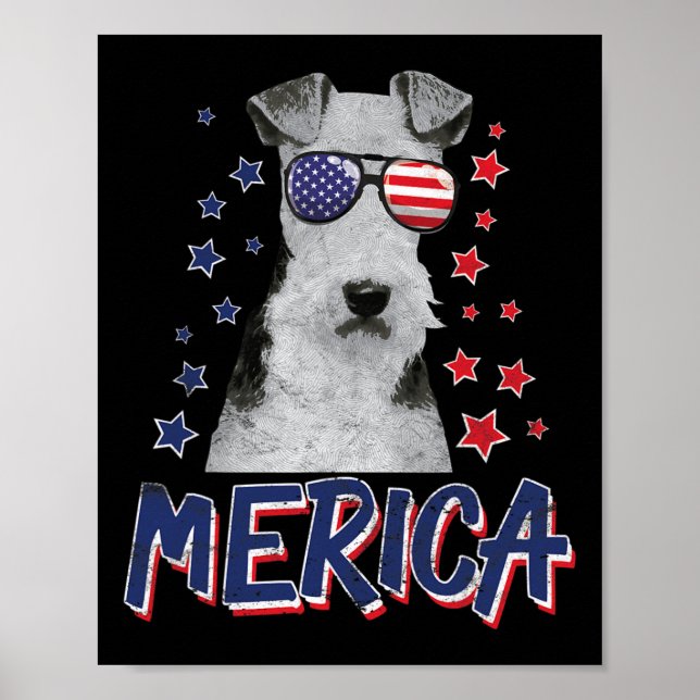 Merica Wire Fox Terrier Dog 4th Of July Usa Gift  Poster (Front)