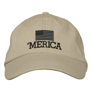 Merica with Grey and Black American Flag Embroidered Hat