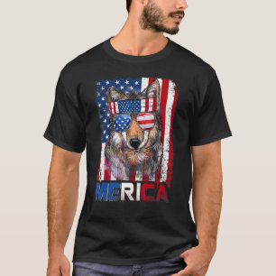 Merica Wolf With American Flag Patriotic 4th Of  T-Shirt