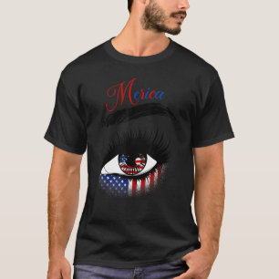 Merica Women American Flag Eye Independence Day P T-Shirt