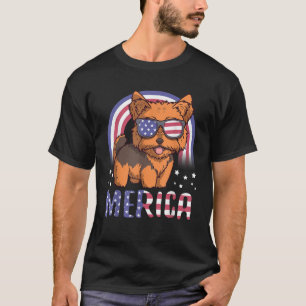 Merica Yorkie Dog USA American Flag 4th of July Pa T-Shirt