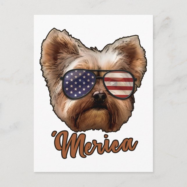 Merica Yorkshire, Dog Lover, America Flag, USA Postcard (Front)