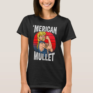 'merican Mullet Hairstyle Retro Vintage Sunset T-Shirt