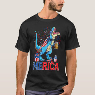 Merican Rex & Beer Glass USA Flag Indepedence Day T-Shirt