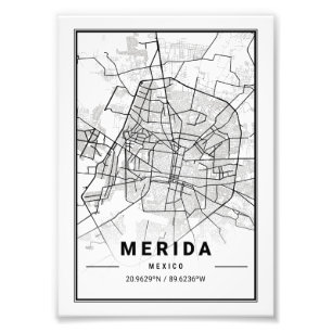 Merida - Mexico Ligth City Map Photo Print