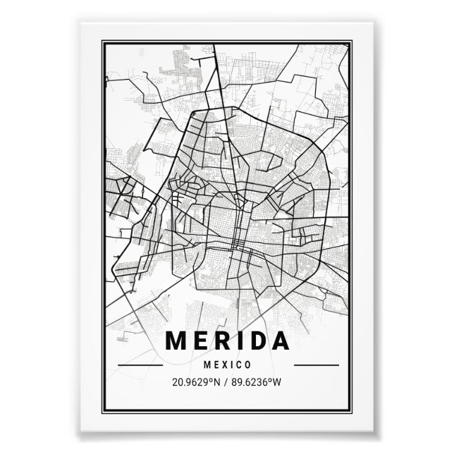 Merida - Mexico Ligth City Map Photo Print (Front)