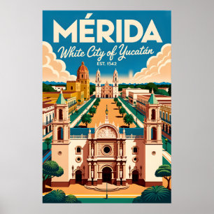 Mérida Mexico Retro Travel Poster Art