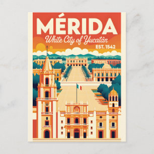 Mérida Mexico Retro Travel Poster Art Postcard