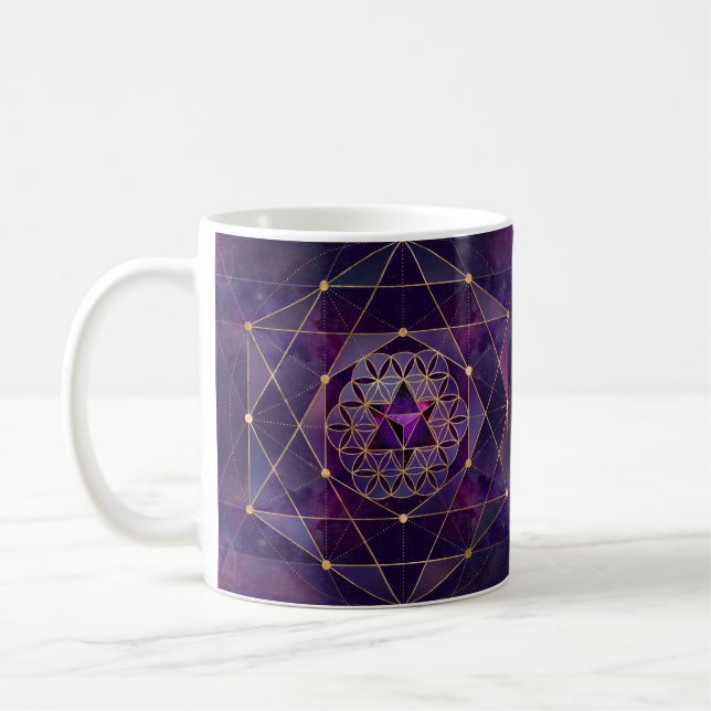 Merkabah in flower of life - Sacred Geometry Coffee Mug (Left)