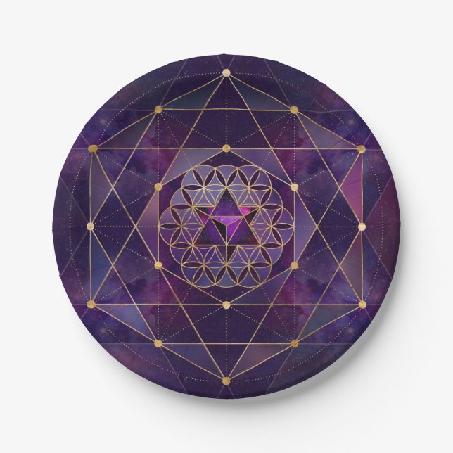 Merkabah in flower of life - Sacred Geometry Paper Plate (Front)