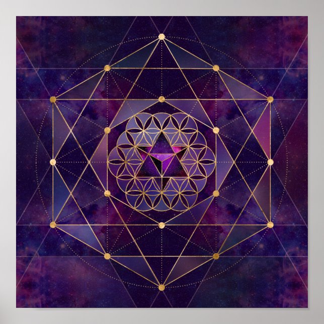 Merkabah in flower of life - Sacred Geometry Poster (Front)