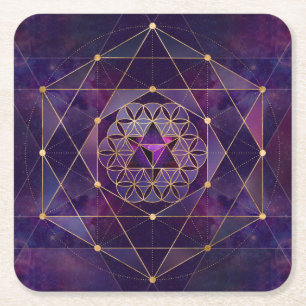 Merkabah in flower of life - Sacred Geometry Square Paper Coaster