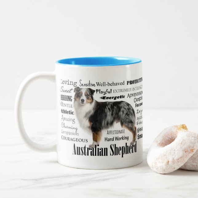 Merle Australian Shepherd Two-Tone Coffee Mug (With Donut)