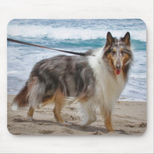 Merle Collie Dog at the Beach Mouse Mat