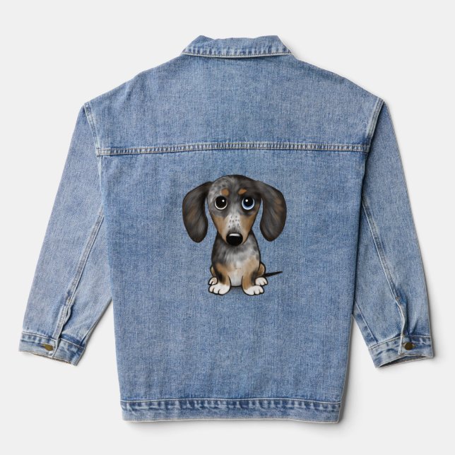 Merle Dapple Dachshund Cute Wiener Dog   Denim Jacket (Back)