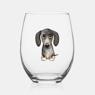 Merle Dapple Dachshund Cute Wiener Dog Stemless Wine Glass