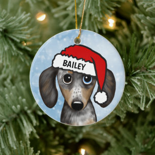 Merle Dapple Dachshund Personalised Name  Ceramic Tree Decoration