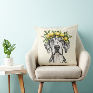 Merle Great Dane Dog Lemon Crown Cushion