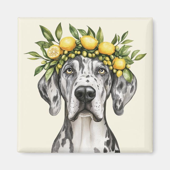Merle Great Dane Dog Lemon Crown Magnet (Front)