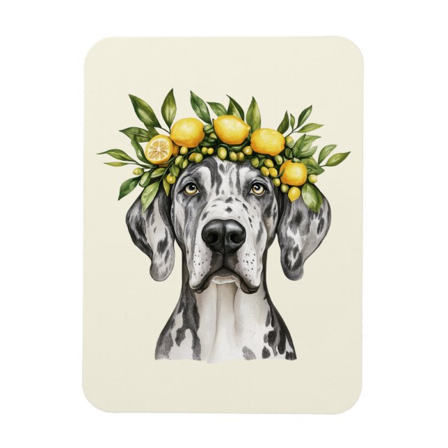 Merle Great Dane Dog Lemon Crown Magnet (Vertical)
