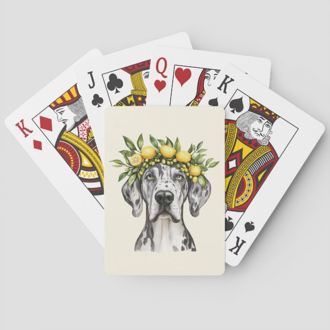 Merle Great Dane Dog Lemon Crown Playing Cards (Back)