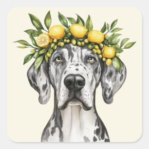 Merle Great Dane Dog Lemon Crown Square Sticker