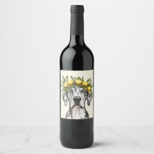 Merle Great Dane Dog Lemon Crown Wine Label