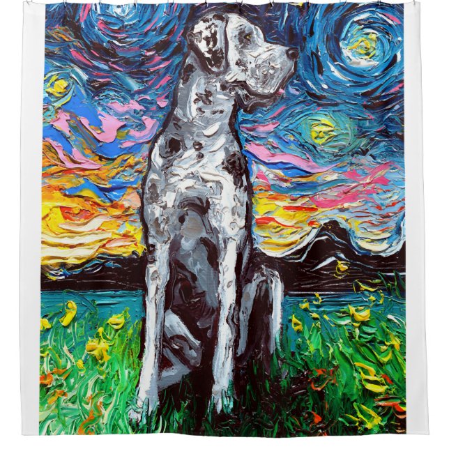 Merle Great Dane Starry Night Impressionist Dog Shower Curtain (Front)
