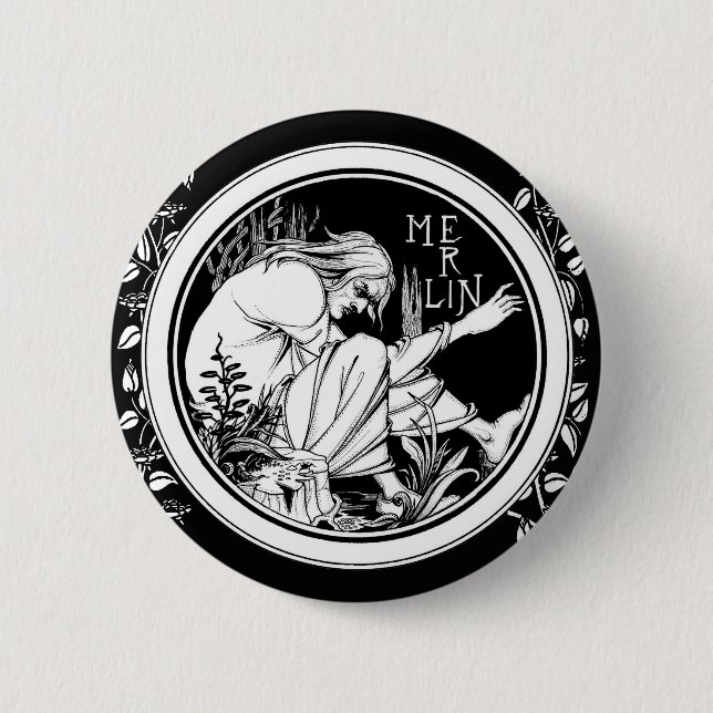 Merlin Art Nouveau fantasy 6 Cm Round Badge (Front)