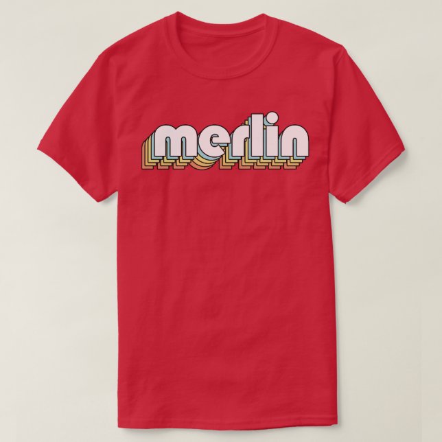 Merlin Retro Rainbow Typography Faded Style T-Shirt (Design Front)