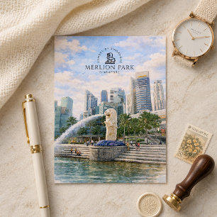Merlion Park Singapore Watercolor Landmark Postcard