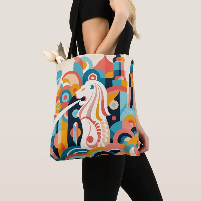 Merlion Singapore Tote Bag (Close Up)