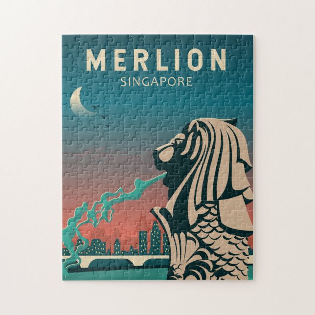 Merlion Singapore Travel Vintage Art Jigsaw Puzzle (Vertical)