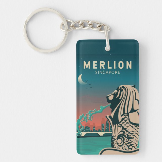 Merlion Singapore Travel Vintage Art Key Ring (Front)