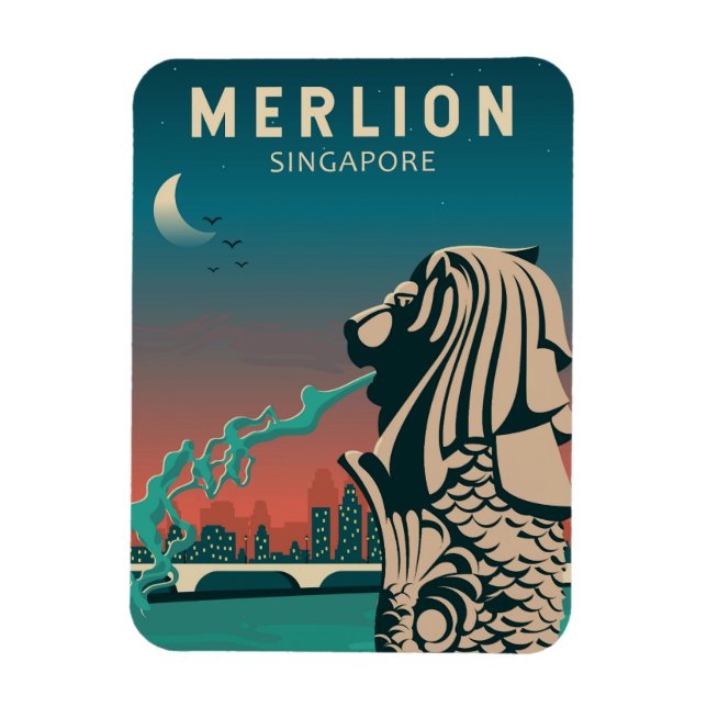 Merlion Singapore Travel Vintage Art Magnet (Vertical)
