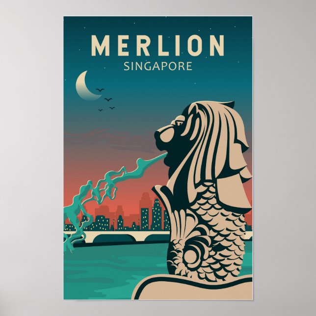 Merlion Singapore Travel Vintage Art Poster (Front)