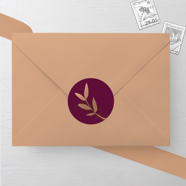 Merlot and Bronze Fall Leaf Wedding Round Sticker (Creator Uploaded)