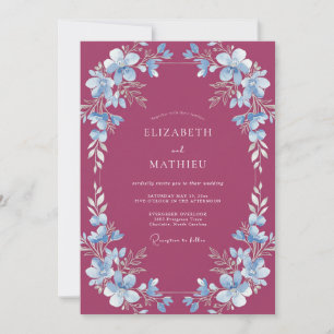 Merlot Azure Wildflower Wedding Invitation