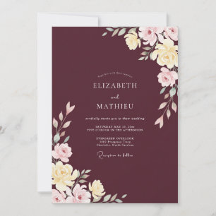 Merlot Blush Ranunculus Eucalyptus Wedding Invitation
