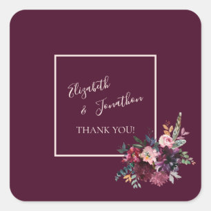 Merlot Burgundy Floral Wedding Thank You Square Sticker