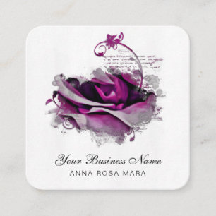 *~* Merlot Burgundy Logo QR Rose Floral Flower  Sq Square Business Card