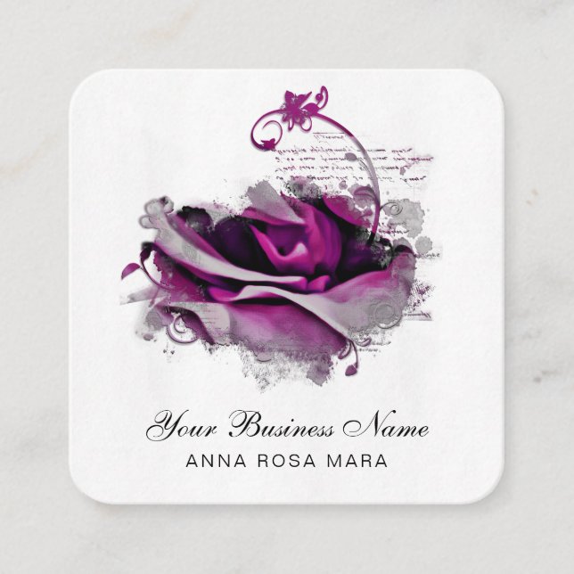 *~* Merlot Burgundy Logo QR Rose Floral Flower  Sq Square Business Card (Front)