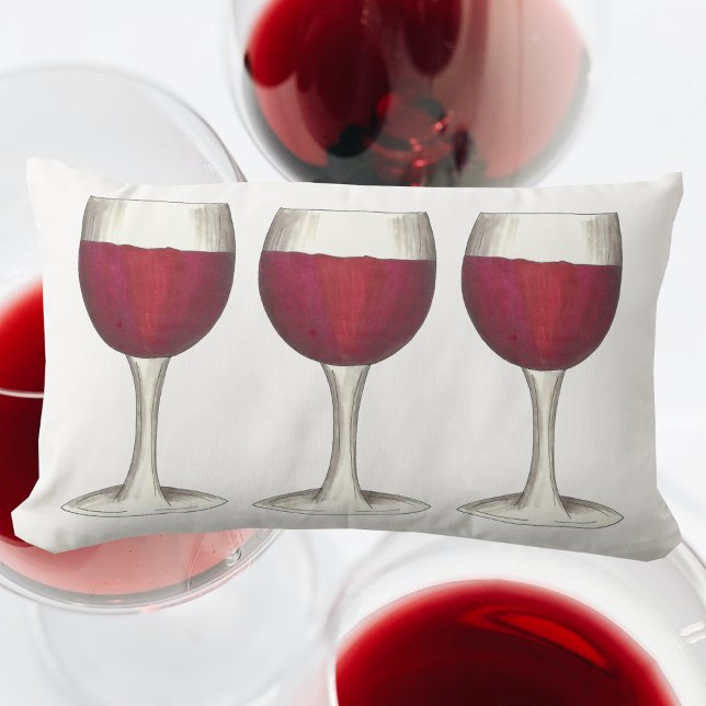 Merlot Cabernet Red Wine Glass Winery Vineyard Lumbar Cushion (Red wine glasses pillow)