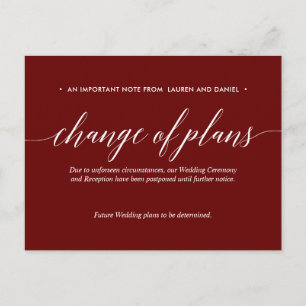 Merlot Change of Plans Postponed Cancelled wedding Announcement Postcard