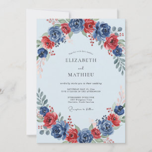 Merlot Cobalt Petal Wedding Invitation