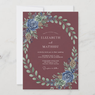 Merlot Cornflower Foliage Eucalyptus Wedding Invitation