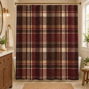 Merlot, Espresso & Cream Plaid Shower Curtain