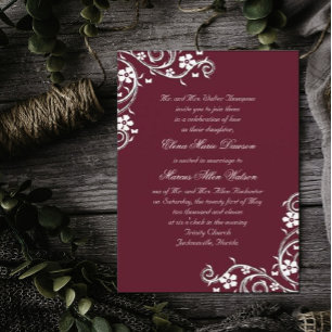 Merlot Floral Swirls Wedding Invitation